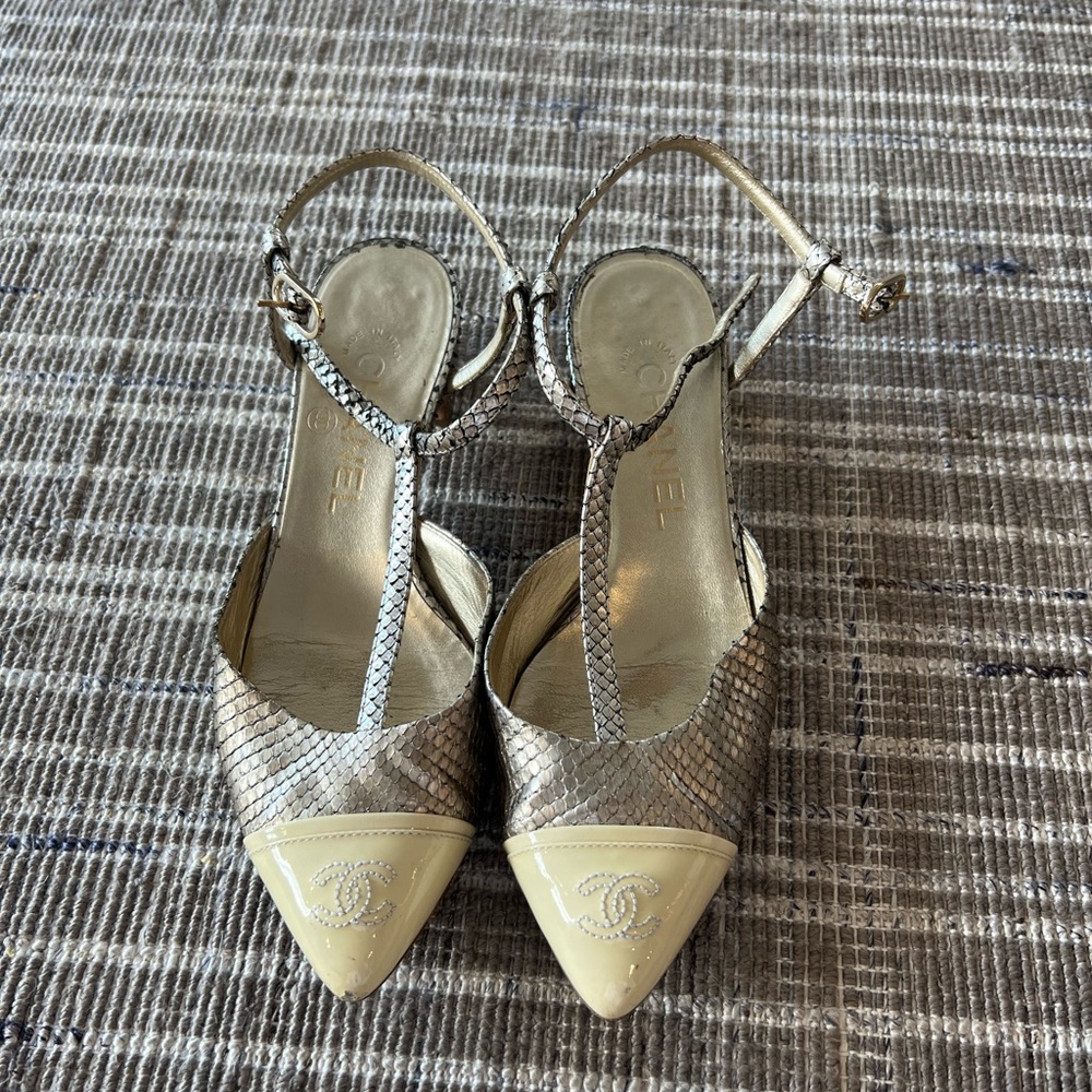CHANEL T STRAP EXOTIC PUMP
